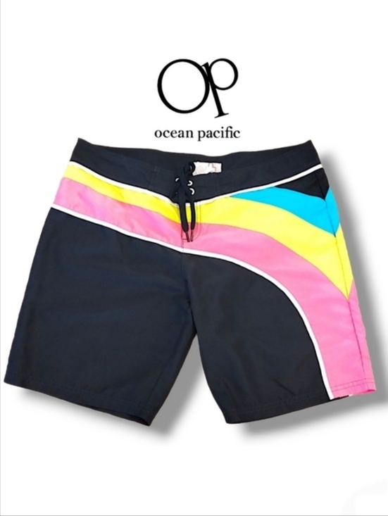 OP Other - Ocean Pacific Ladies Juniors Mid-Rise 9" Neon Wave Board Shorts